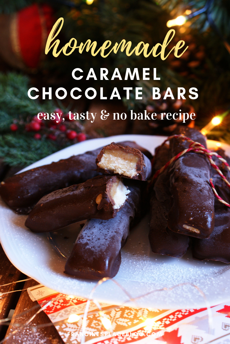 diy homemade caramel chocolate bars recipe twix no bake francinesplaceblog