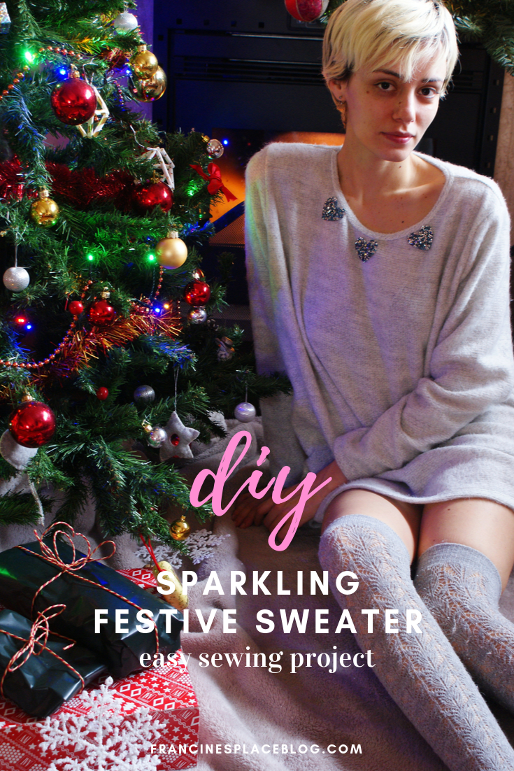 diy sparkling sparkle festive christmas sweater easy sewing francinesplaceblog