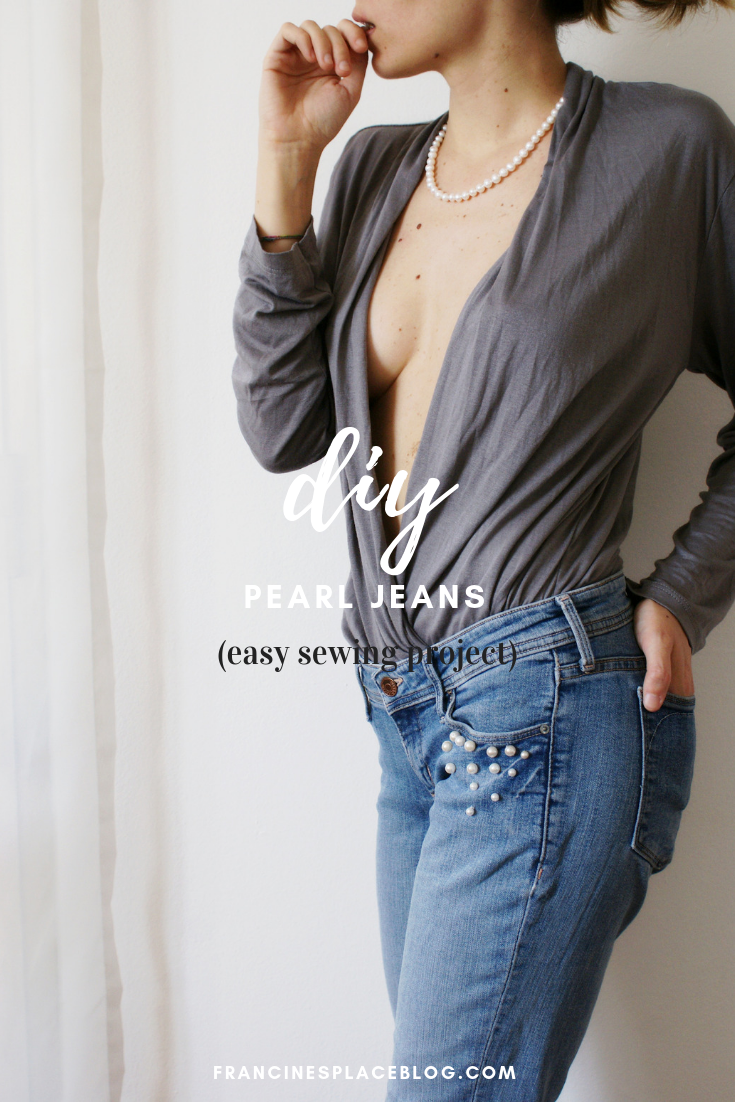 diy pearl embellished jeans sewing idea upcycle francinesplaceblog