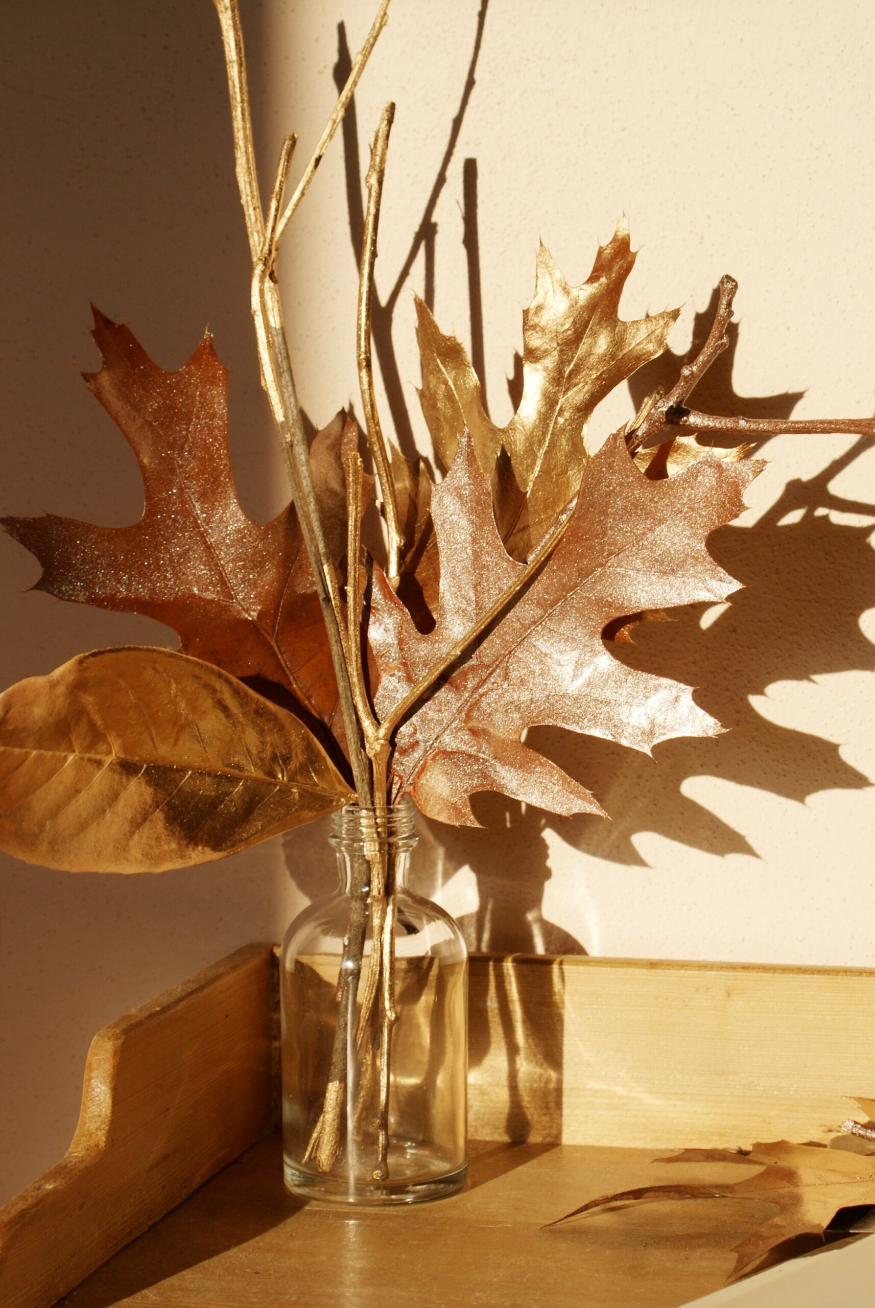 painted golden copper leaves fall decor idea luxurious home sprigs decoration francinesplaceblog