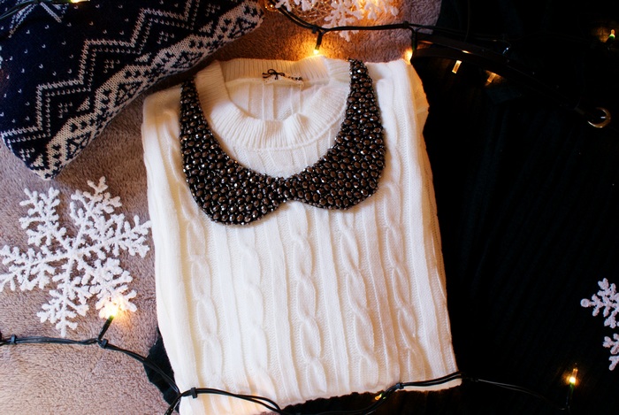 jewel embellished christmas sweater outfit