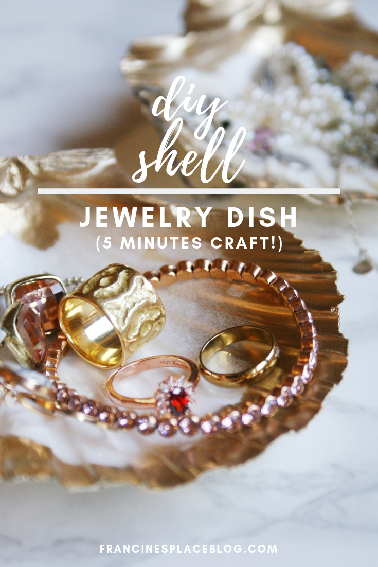 diy gold shell painted jewelry dish holder decor vanity francinesplaceblog