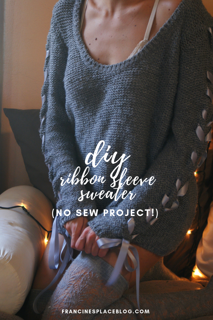 diy no sew ribbon sleeve sweater lace up francinesplaceblog