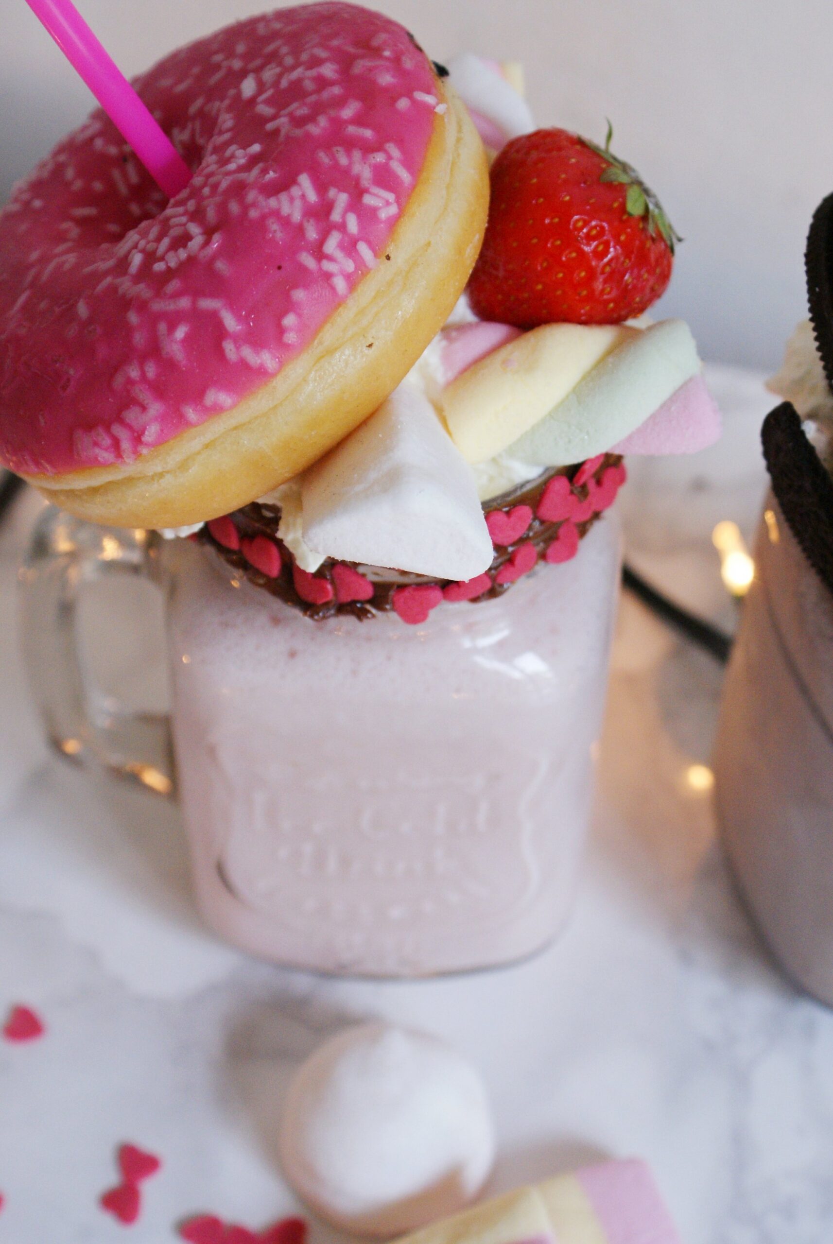 giant shake strawberries marshmallow doughnut