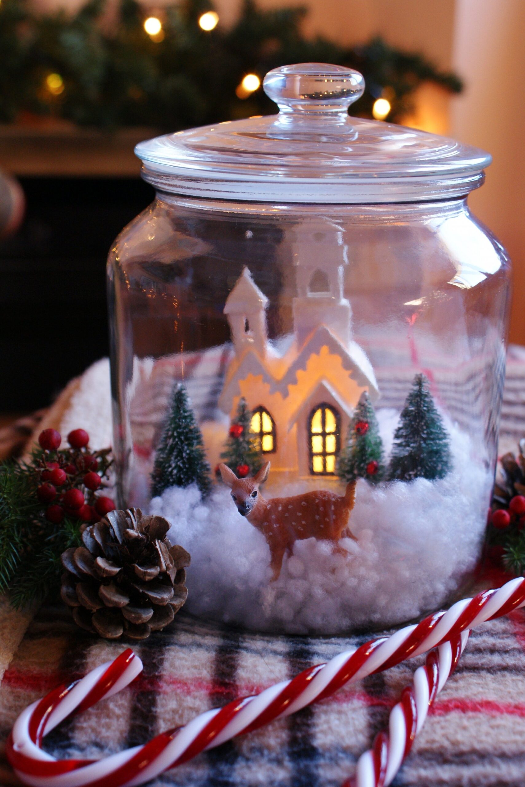 christmas snow scene village jar