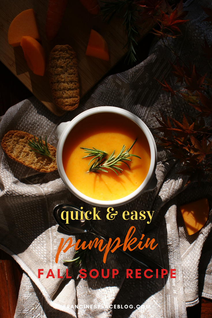 how make homemade pumpkin carrot soup easy quick Fall recipe home vegan francinesplaceblog