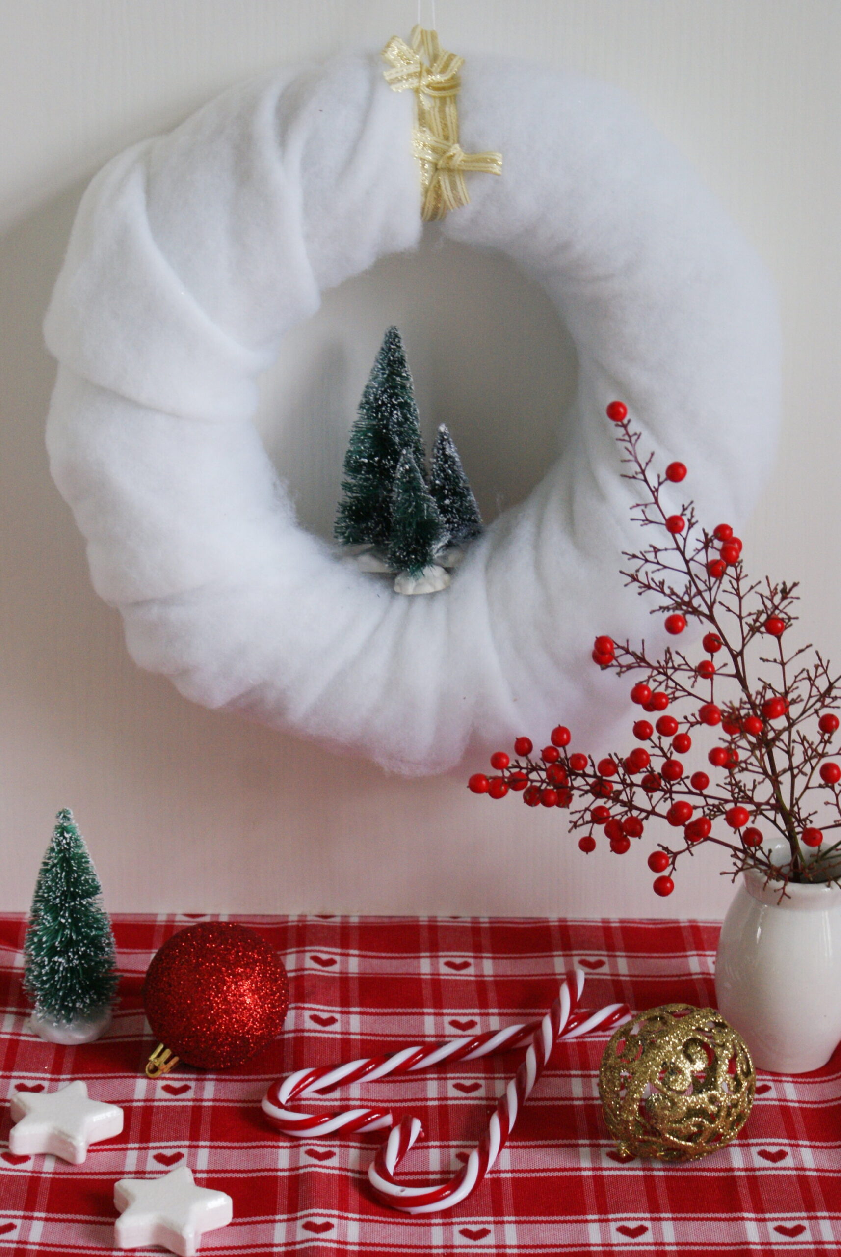 diy cotton snow wreath christmas handmade winter miniature tutorial easy decor idea francinesplaceblog