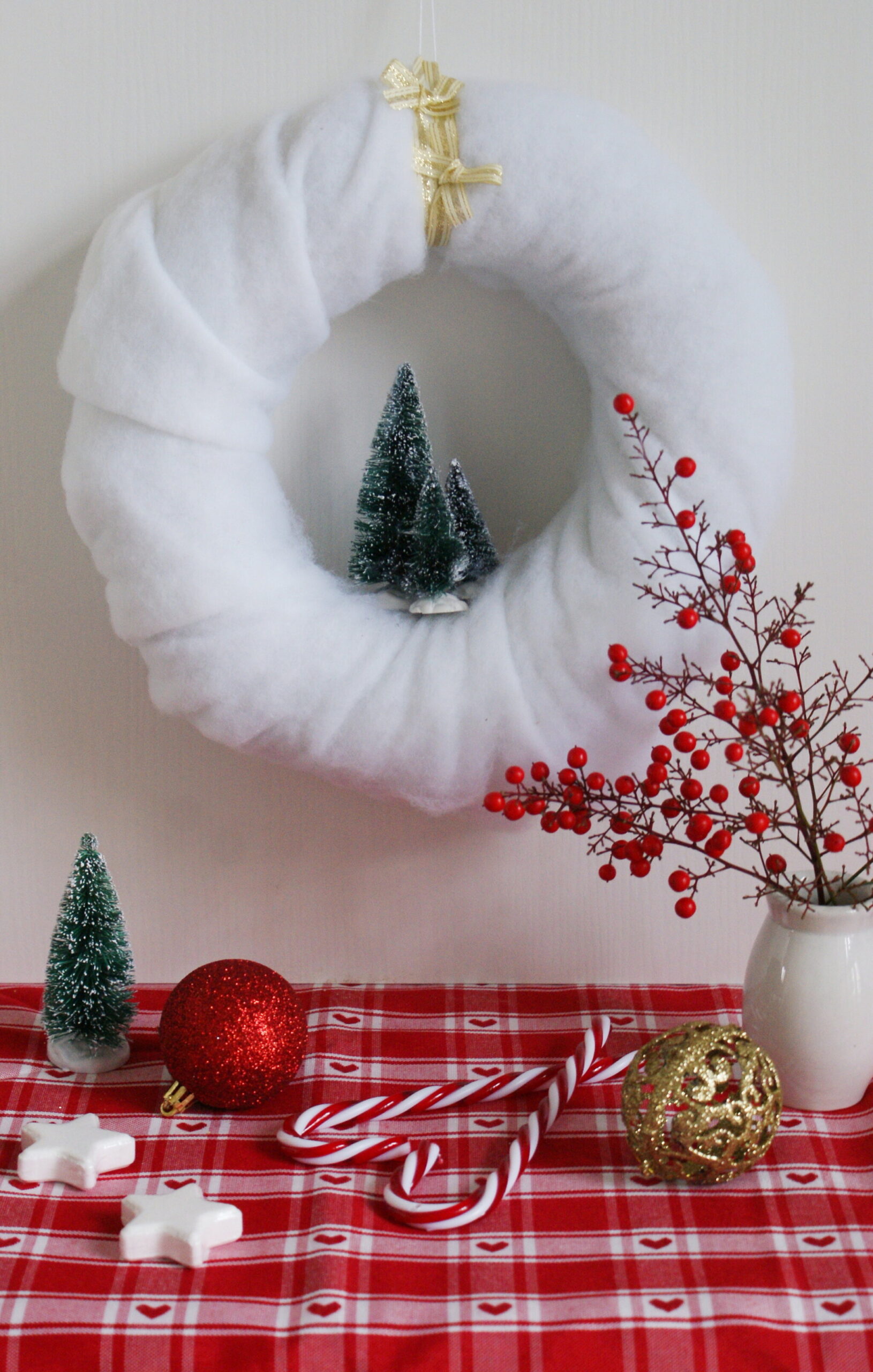 diy cotton snow wreath christmas handmade winter miniature tutorial easy decor idea francinesplaceblog