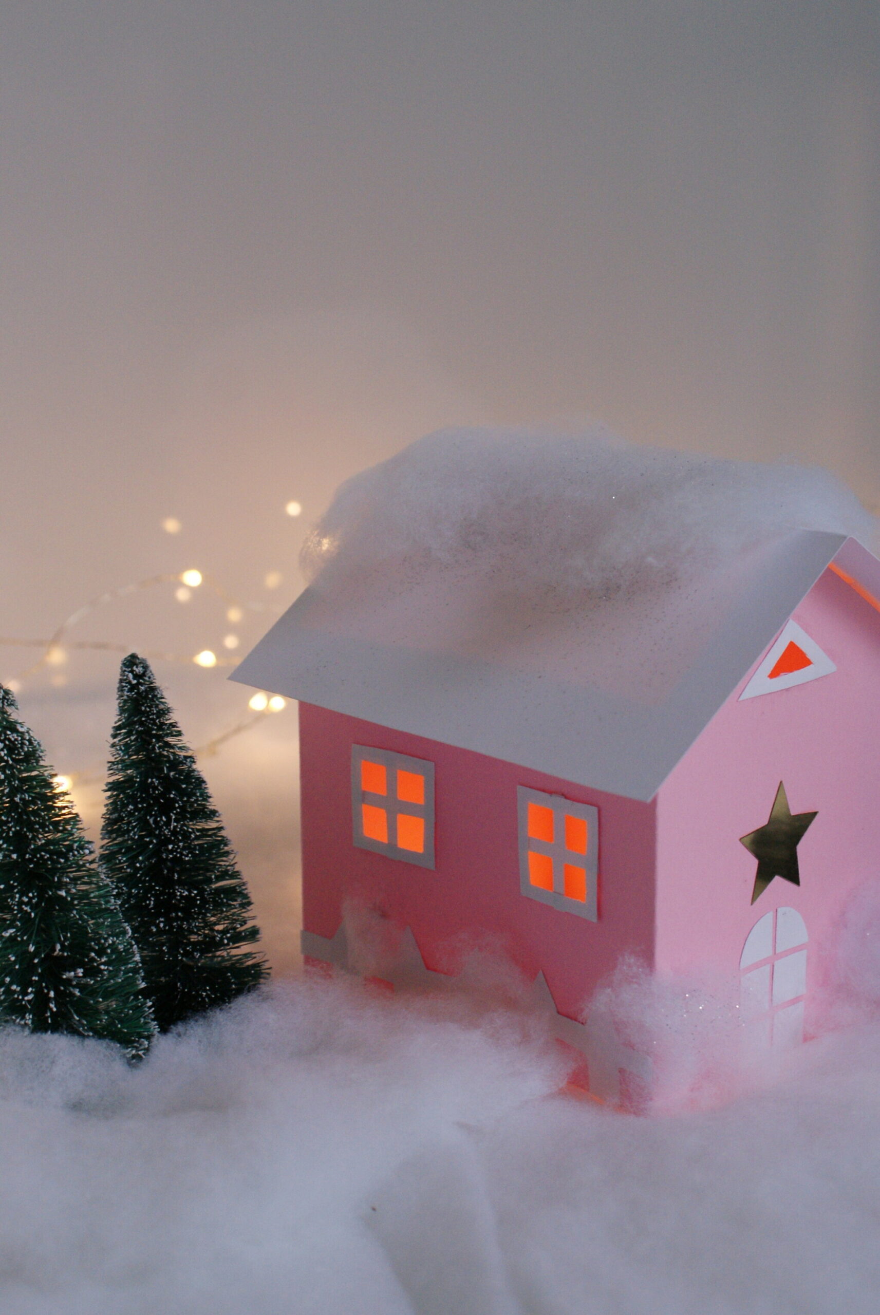 diy paper house christmas winter scene village craft idea decor home easy tutorial glitter fairy template