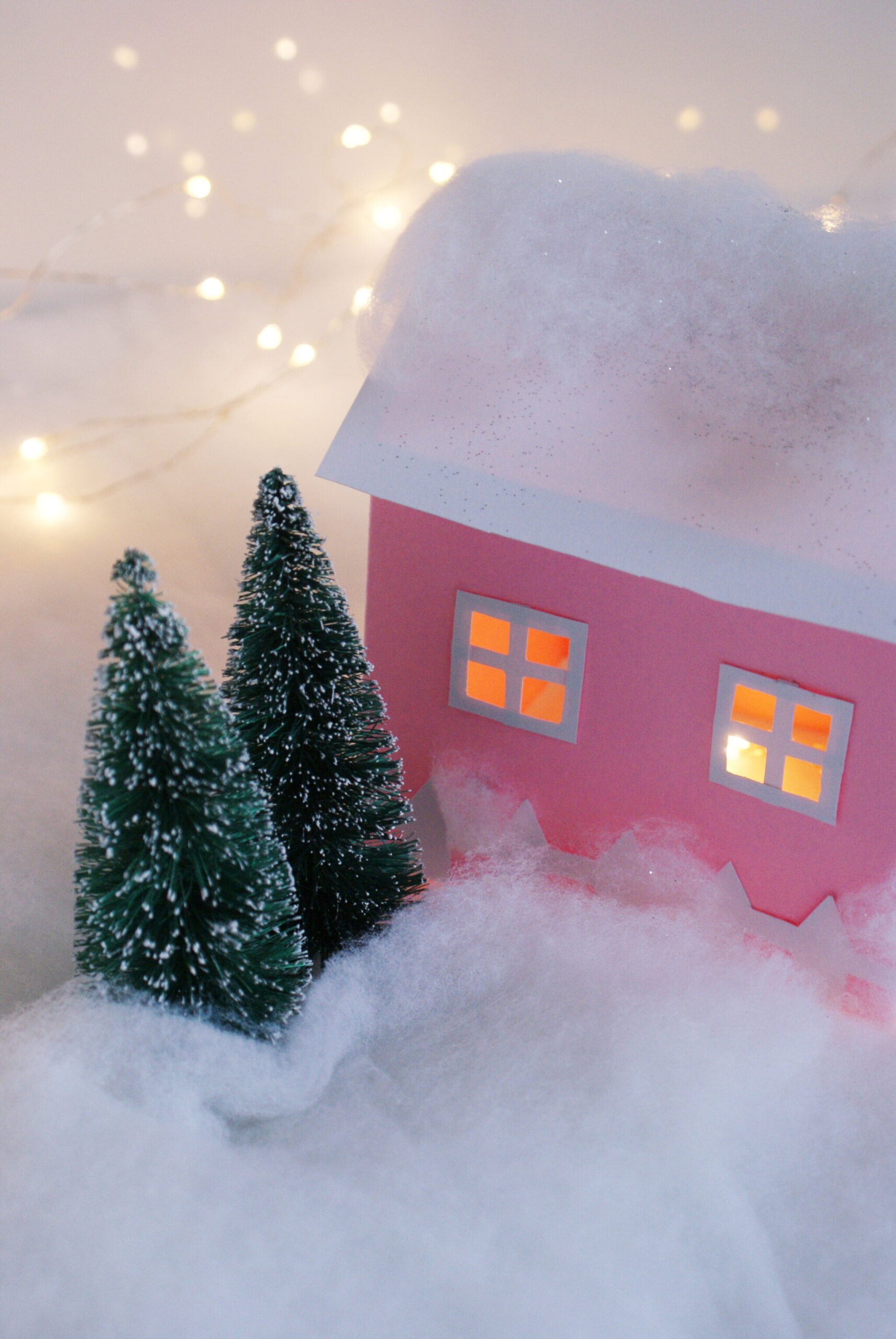 diy paper house christmas winter scene village craft idea decor home easy tutorial glitter fairy handmade