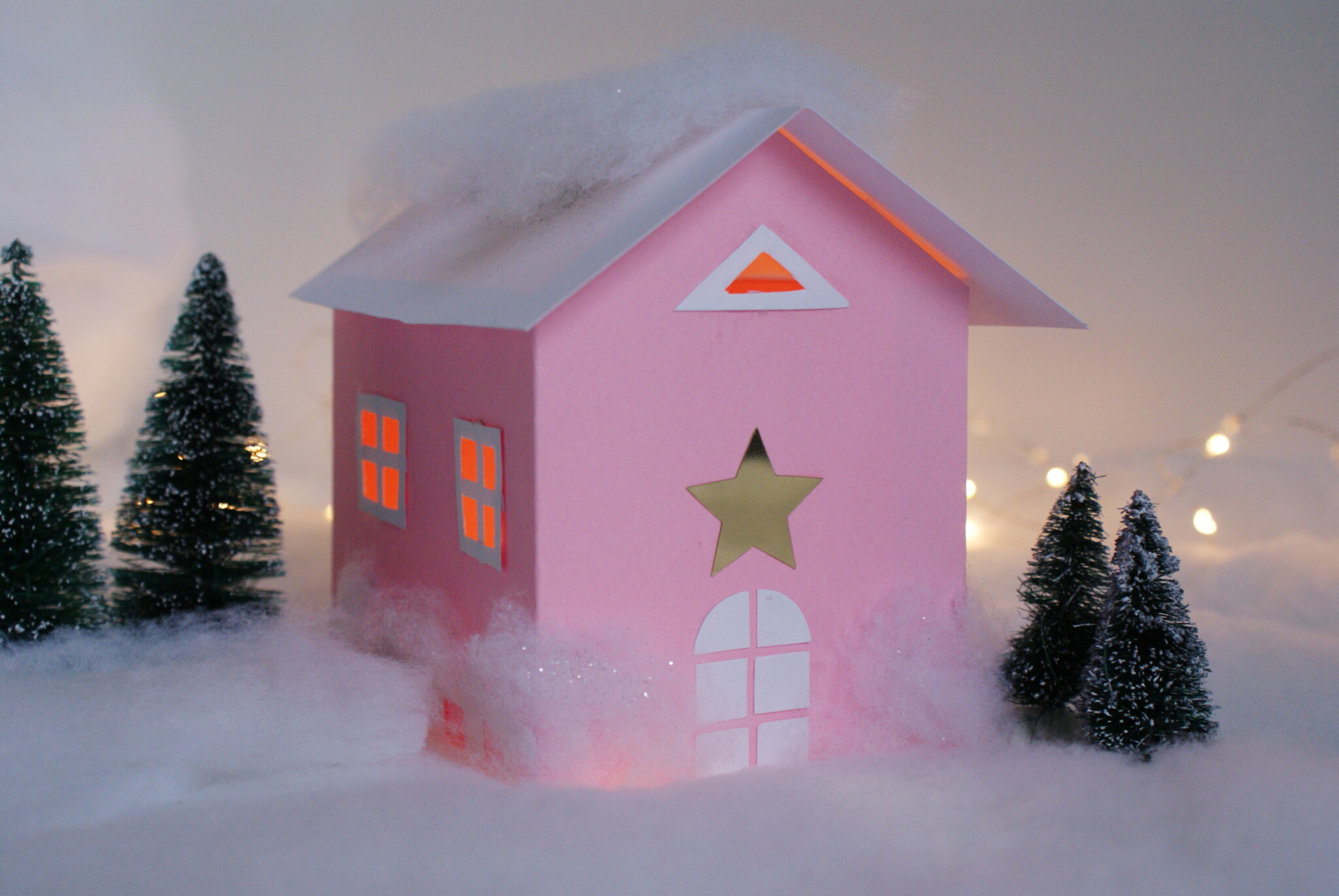 diy paper house christmas winter scene village craft idea decor home easy tutorial glitter fairy best