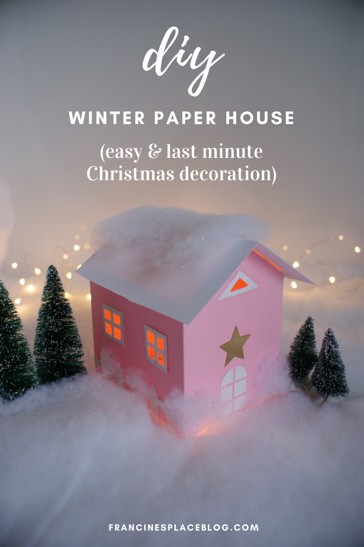 diy paper house christmas winter scene village craft idea decor home easy tutorial glitter fairy francinesplaceblog